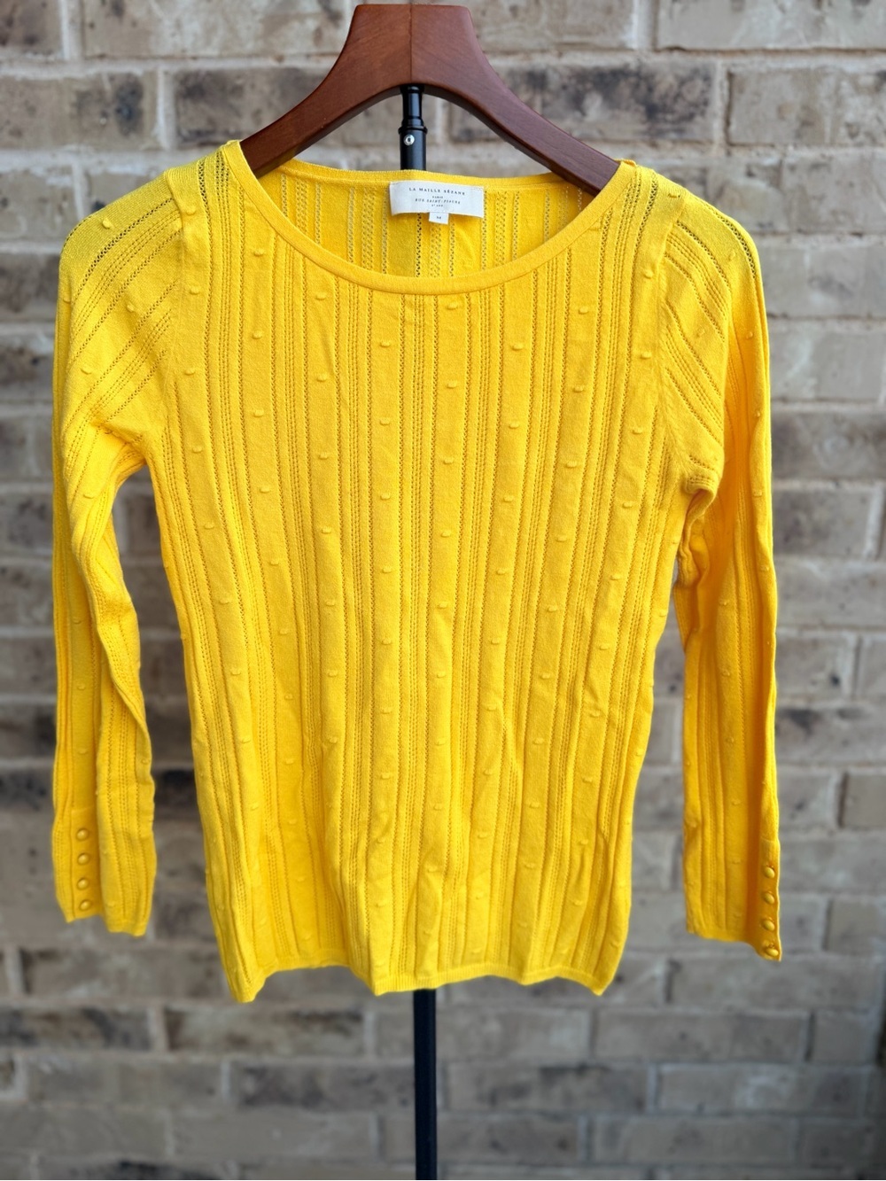Sezane Bright Yellow Textured Knit Crewneck Sweater size M